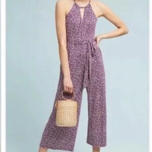 Anthropologie Maeve Claremont floral purple jumpsuit cropped. Stretch. XS.